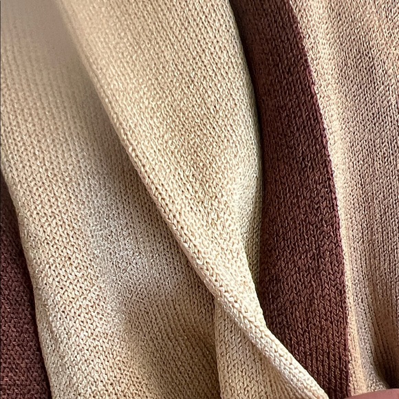VINTAGE SCARF 80s Ombre 3-tone Tan Brown and Cream Knit Jersey w Fringe - Picture 9 of 15